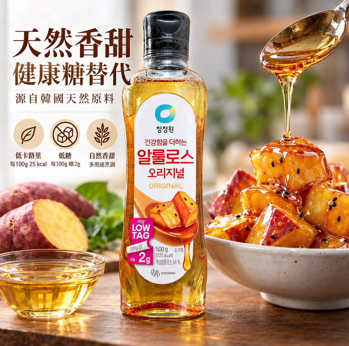 韓國清淨園 低糖低卡阿洛酮糖漿 健康甜味代糖糖漿 청정원 알룰로스 오리지널 500g 平行進口 此日期或之前食用:2028年06月01日