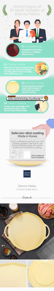 韓國 Giorno Felice 34cm 韓燒烤板 燒烤烤盤 (適用於明火/電磁爐) Korea Giorno Felice 34cm Multi Griddle Yellow Pan (Suitable for all heat sources and IH)
