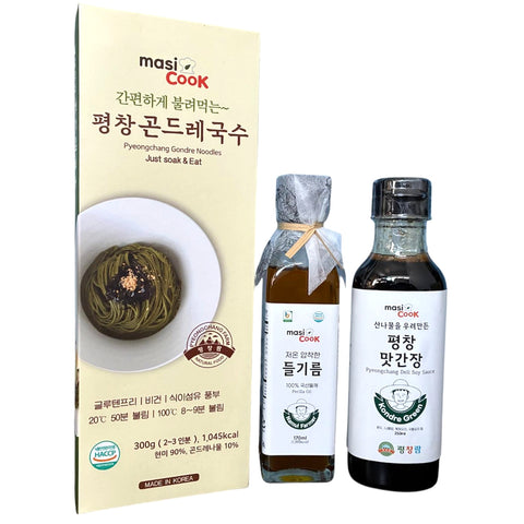 韓國 masiCook 平昌貢德麵 冷壓紫蘇油 熟食野菜醬油 套裝 Korea masiCook Pyeongchang Gondre Noodles Perilla Oil Vegetable Soy Sauce Set