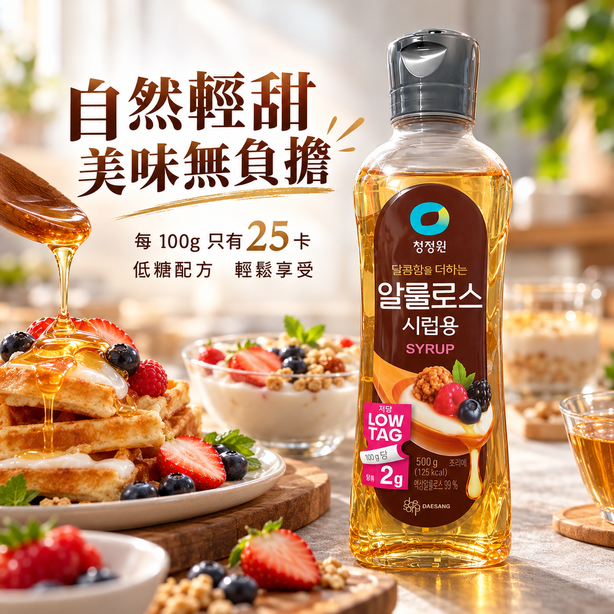 韓國清淨園低糖輕甜阿洛酮糖漿 청정원 알룰로스 시럽용 500g｜每100g僅25卡・低糖配方・甜品飲品百搭 平行進口 此日期或之前食用：2028年05月12日