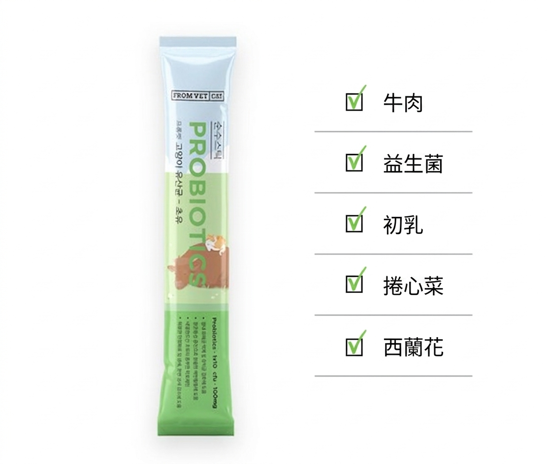 韓國 FROM VET 益生菌 & 牛初乳 貓肉泥 魚油貓條 - 牛肉口味 Korean FROM VET Probiotics & Colostrum Cat Treat Stick - Beef Flavor 12 Sticks