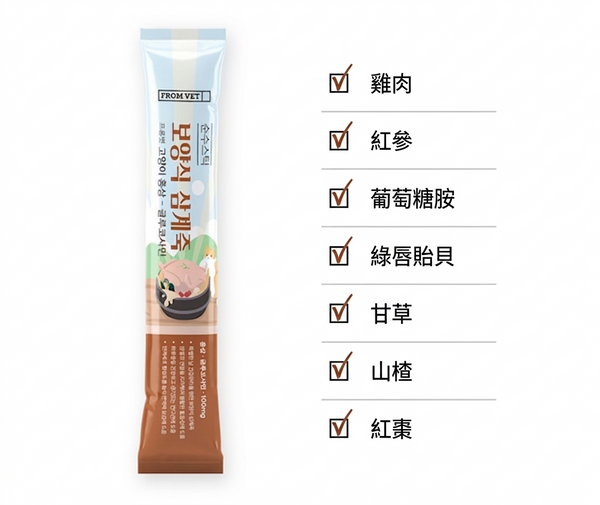 韓國 FROM VET 葡萄糖胺 & MSM 貓肉泥 魚油貓條 - 參雞粥口味 Korean FROM VET Glucosamine & MSM Cat Treat Stick - Samgyejuk Flavor 12 Sticks