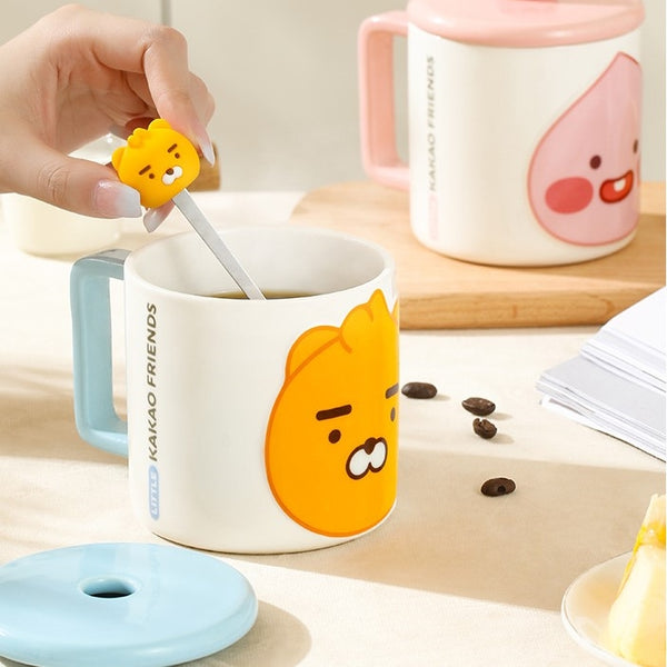 KAKAO FRIENDS 陶瓷咖啡杯 連蓋 帶攪拌匙 Ceramic Coffee Cup with Lid & Stirring Spoon <Kakao_0019>