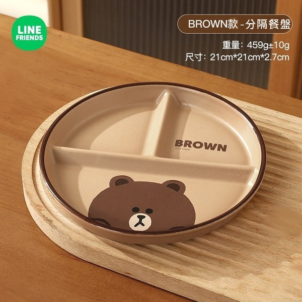 LINE FRIENDS 陶瓷 分隔餐碟 自律餐盤 Ceramic Divided Plate <LINE_0077>