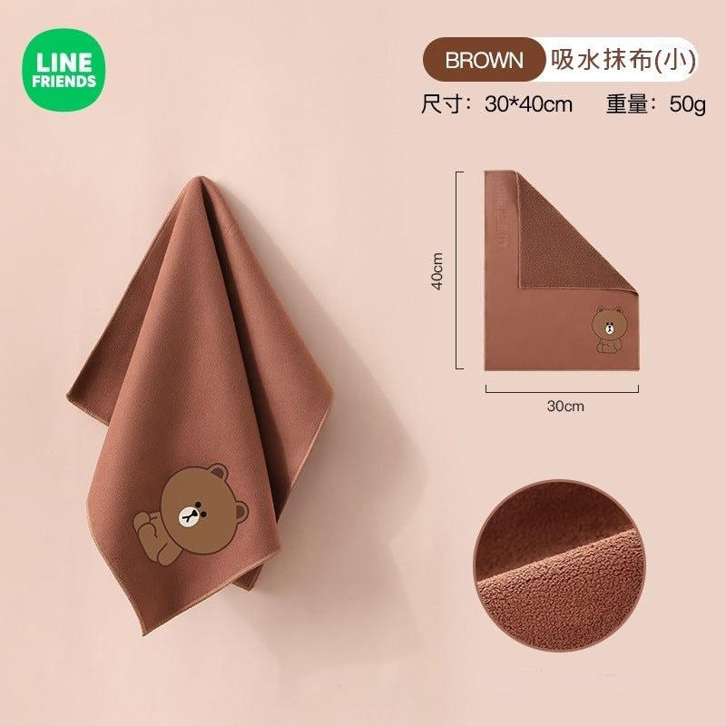 LINE FRIENDS 強力吸水抹布 (兩面使用 麂皮絨 + 珍珠絨) Water Absorbent Cloth (Suede + Perle) <LINE_0078>