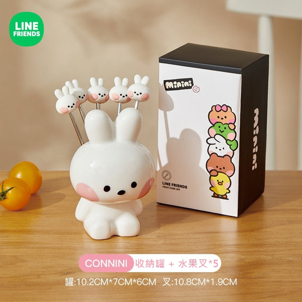 LINE FRIENDS 不銹鋼 水果蛋糕叉 連收納罐 Stainless Steel Fruit Cake Fork with Storage Jar <LINE_0082>