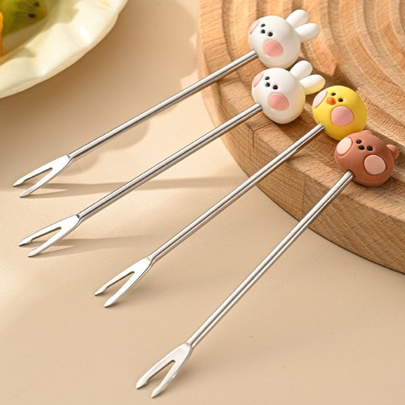 LINE FRIENDS 不銹鋼 水果蛋糕叉 連收納罐 Stainless Steel Fruit Cake Fork with Storage Jar <LINE_0082>