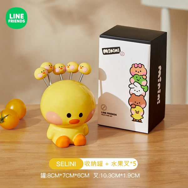 LINE FRIENDS 不銹鋼 水果蛋糕叉 連收納罐 Stainless Steel Fruit Cake Fork with Storage Jar <LINE_0082>