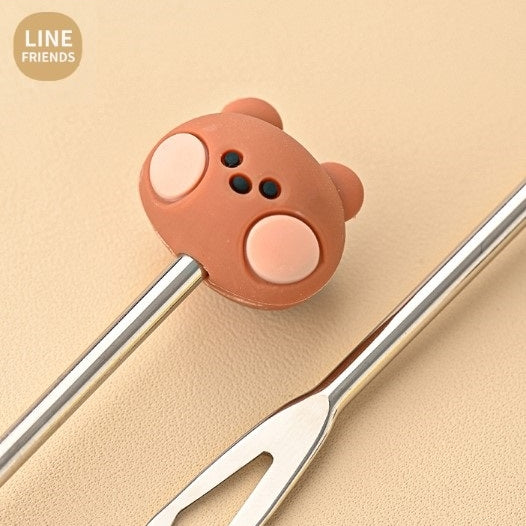 LINE FRIENDS 不銹鋼 水果蛋糕叉 連收納罐 Stainless Steel Fruit Cake Fork with Storage Jar <LINE_0082>