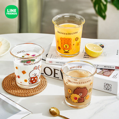 LINE FRIENDS 玻璃水杯 (適在於 咖啡 牛奶 果汁 Glass Water Cup (Suitable for Coffee, Milk, Juice) <LINE_0083>