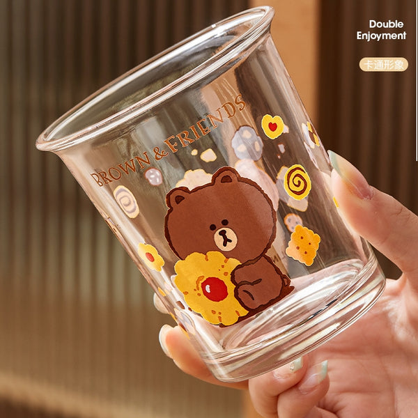 LINE FRIENDS 玻璃水杯 (適在於 咖啡 牛奶 果汁 Glass Water Cup (Suitable for Coffee, Milk, Juice) <LINE_0083>