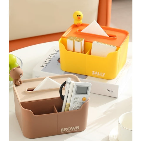 LINE FRIENDS 桌面紙巾收納盒 可擺放遙控 筆筒 Desktop Tissue Box Remote Control Pen Holder <LINE_0084>