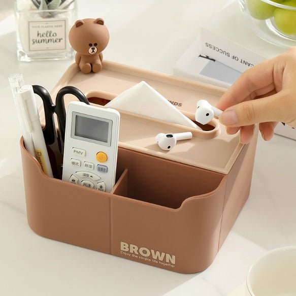 LINE FRIENDS 桌面紙巾收納盒 可擺放遙控 筆筒 Desktop Tissue Box Remote Control Pen Holder <LINE_0084>