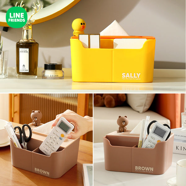 LINE FRIENDS 桌面紙巾收納盒 可擺放遙控 筆筒 Desktop Tissue Box Remote Control Pen Holder <LINE_0084>