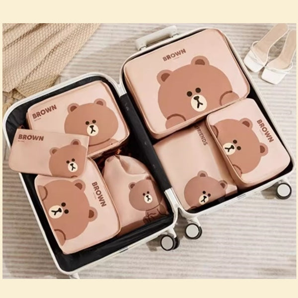 LINE FRIENDS [一套7件] 旅行行李 衣物內衣鞋 分裝收納袋 [7pcs/Set] Travel Luggage Clothing Underwear Shoes Packing Storage Bag <LINE_0092>