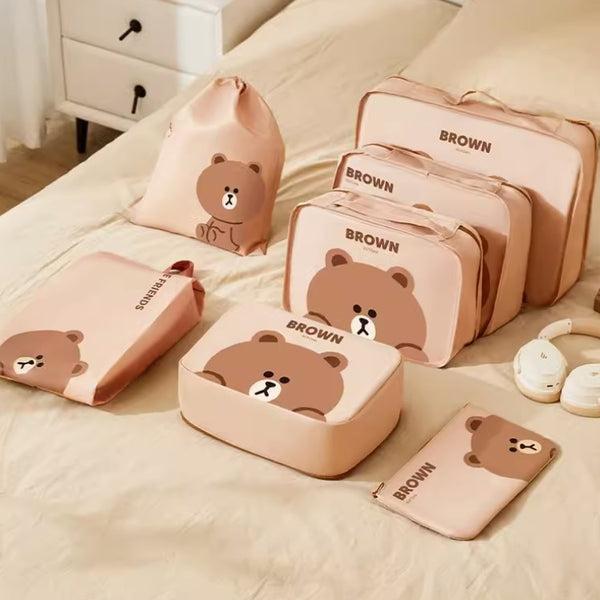 LINE FRIENDS [一套7件] 旅行行李 衣物內衣鞋 分裝收納袋 [7pcs/Set] Travel Luggage Clothing Underwear Shoes Packing Storage Bag <LINE_0092>