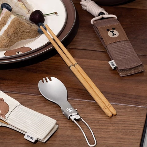 LINE FRIENDS 牧高笛 聯乘 便攜式可折疊露營餐具 (匙更 + 筷子) Mugaodi Portable Foldable Camping Tableware (Spoon + Chopsticks) <LINE_0093>