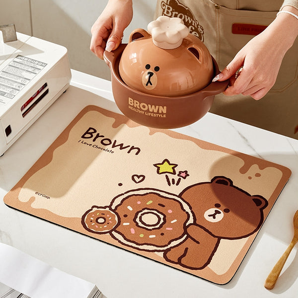 LINE FRIENDS 硅藻泥 廚房瀝水墊 吸水墊 枱面隔热墊 Diatom Mud Kitchen Absorbent Drain Countertop Insulation Mat <LINE_0109>