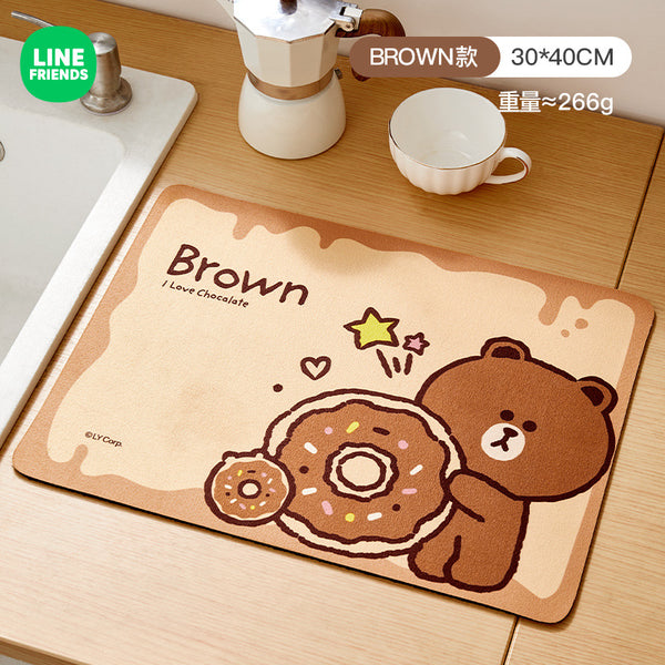 LINE FRIENDS 硅藻泥 廚房瀝水墊 吸水墊 枱面隔热墊 Diatom Mud Kitchen Absorbent Drain Countertop Insulation Mat <LINE_0109>