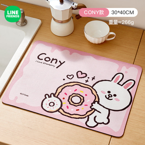 LINE FRIENDS 硅藻泥 廚房瀝水墊 吸水墊 枱面隔热墊 Diatom Mud Kitchen Absorbent Drain Countertop Insulation Mat <LINE_0109>