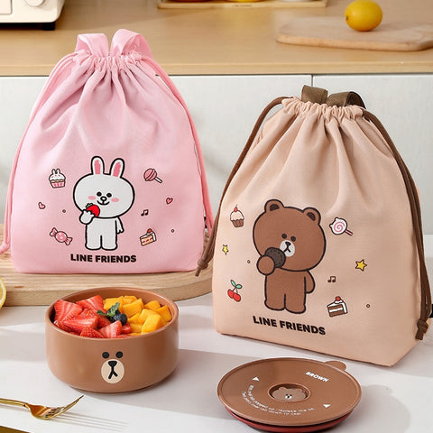 LINE FRIENDS 手挽束口和風飯盒袋 午餐袋 Hand Drawn Japanese Style Lunch Bag with Drawstring <LINE_0124>