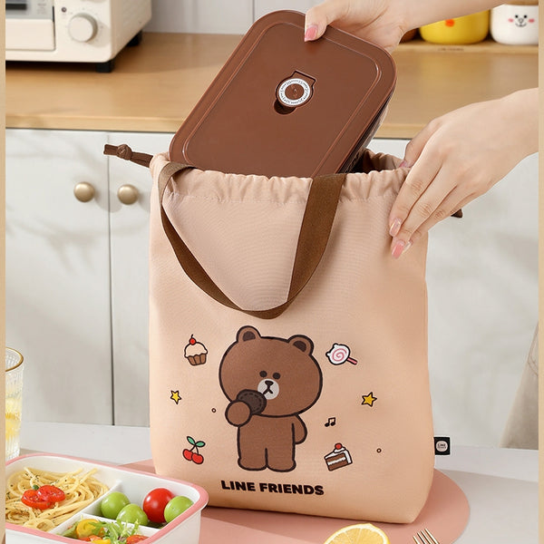 LINE FRIENDS 手挽束口和風飯盒袋 午餐袋 Hand Drawn Japanese Style Lunch Bag with Drawstring <LINE_0124>