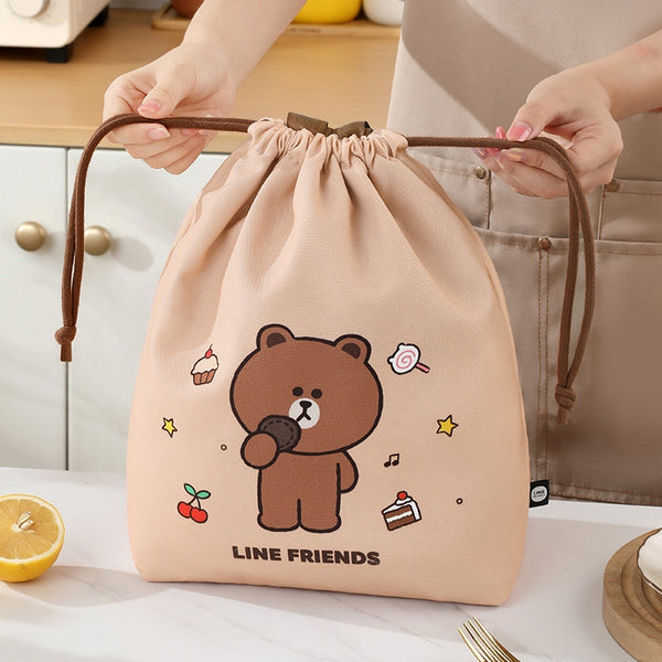 LINE FRIENDS 手挽束口和風飯盒袋 午餐袋 Hand Drawn Japanese Style Lunch Bag with Drawstring <LINE_0124>