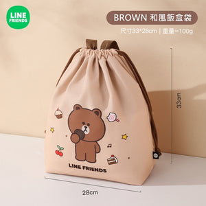 LINE FRIENDS 手挽束口和風飯盒袋 午餐袋 Hand Drawn Japanese Style Lunch Bag with Drawstring <LINE_0124>