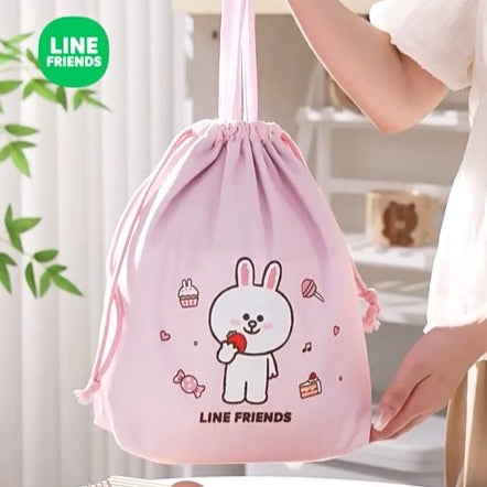 LINE FRIENDS 手挽束口和風飯盒袋 午餐袋 Hand Drawn Japanese Style Lunch Bag with Drawstring <LINE_0124>