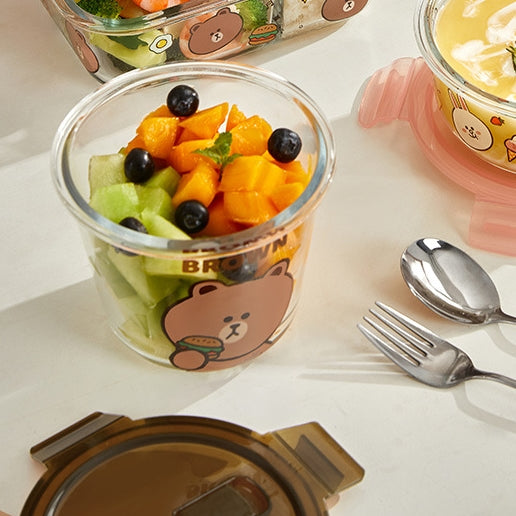 LINE FRIENDS 玻璃圓形食物盒 保鮮碗 750ml Glass Round Food Container 750ml <LINE_0127>