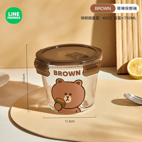 LINE FRIENDS 玻璃圓形食物盒 保鮮碗 750ml Glass Round Food Container 750ml <LINE_0127>