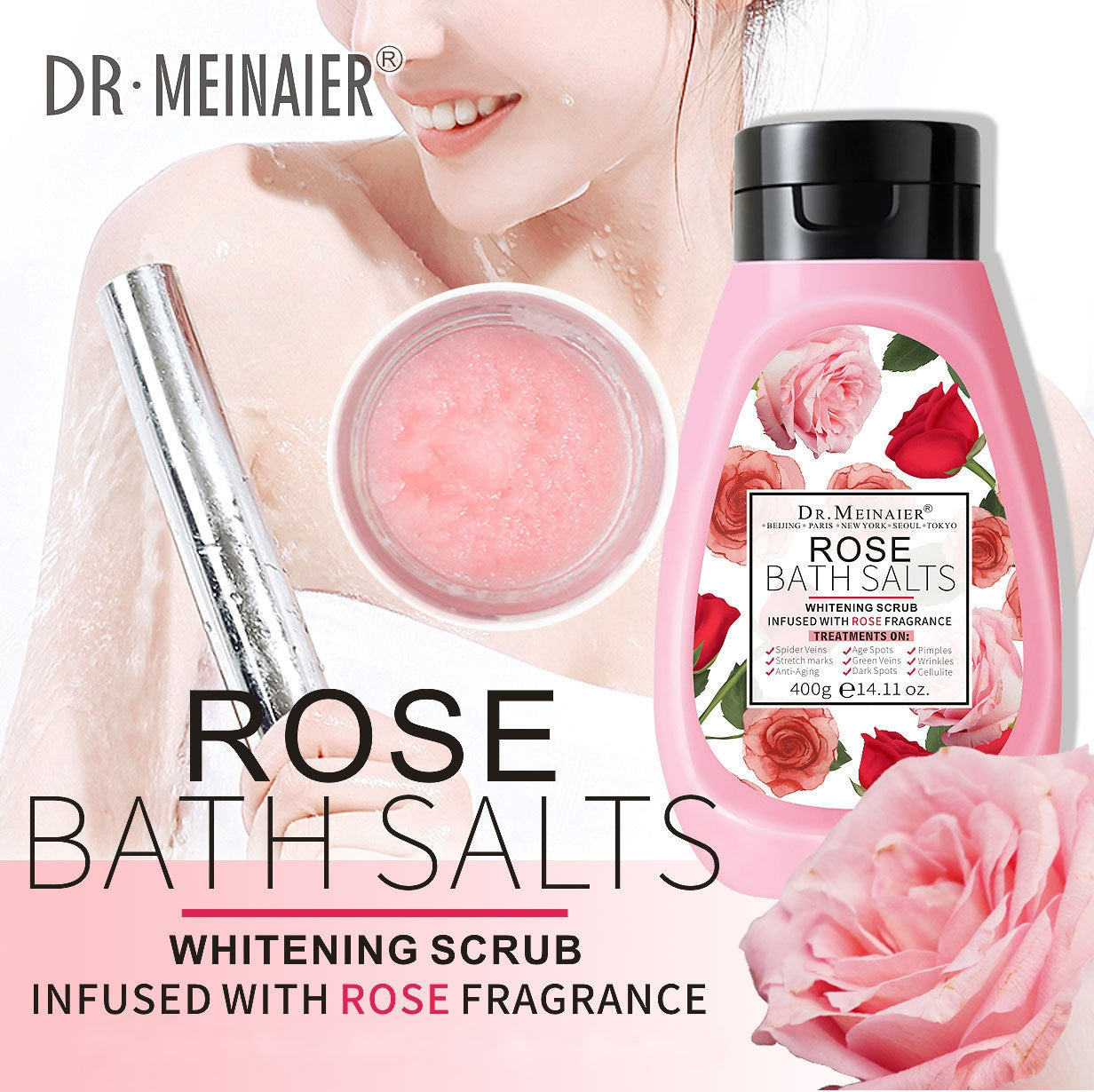 DR. MEINAIER 玫瑰浴鹽美白清潔磨砂膏 (臉部和身體) DR. MEINAIER Rose Bath Salts Whitening Clean Scrub (Face & Body) 450g <hm0723>