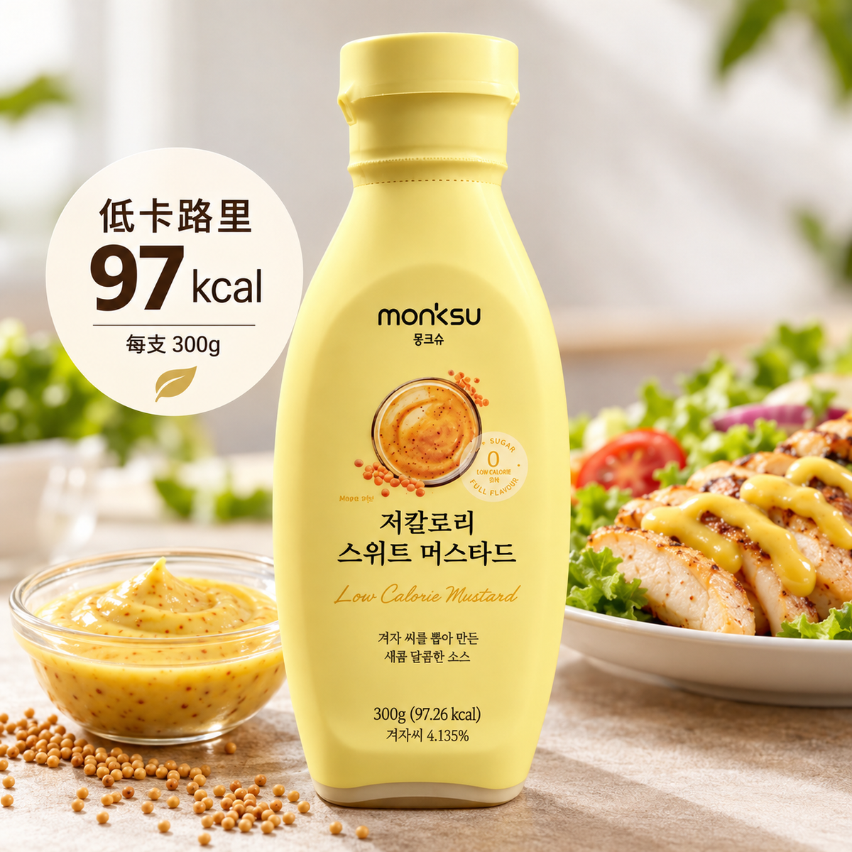 韓國 monksu 蒙克秀 低卡路里 阿洛酮糖 香甜芥末醬 저칼로리 스위트 머스타드 300g 平行進口 此日期或之前食用：2027年04月20日