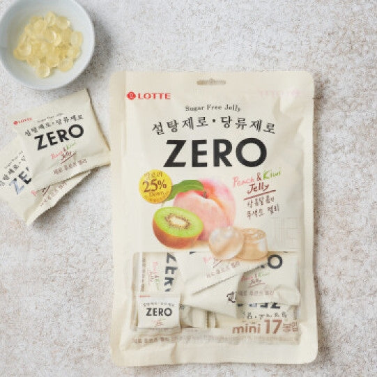 韓國樂天 "零" 無糖 啫喱糖 - 桃及奇異果 14g x17 獨立小包 Korea Lotte "Zero" Sugar Free Fruit Jelly - Peach & Kiwi 14g x17 Independent Small Bag